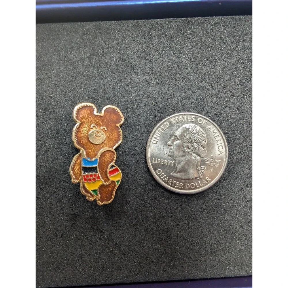 Vintage USSR Moscow 1980 Olympic Misha Bear Enamel Pin Color Uniform Badge